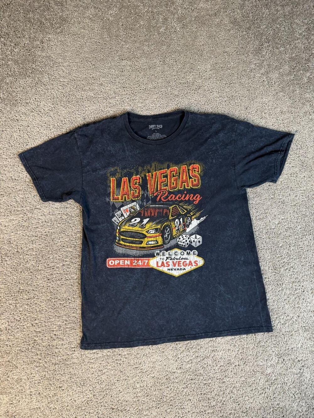 Thrift Shop Exchange Shirt Mens L Black Las Vegas Racing Graphic Crew Neck